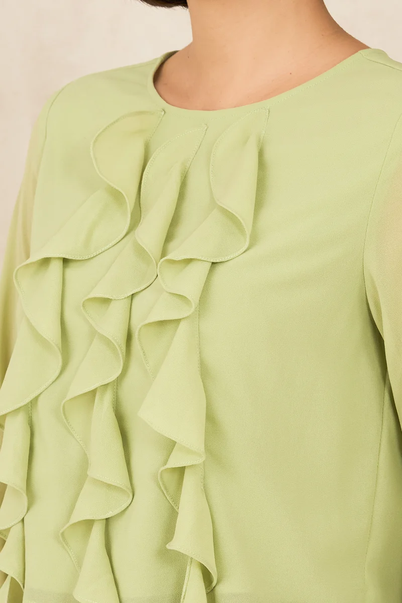 Gia|Georgette Vertical Ruffle Detail Top