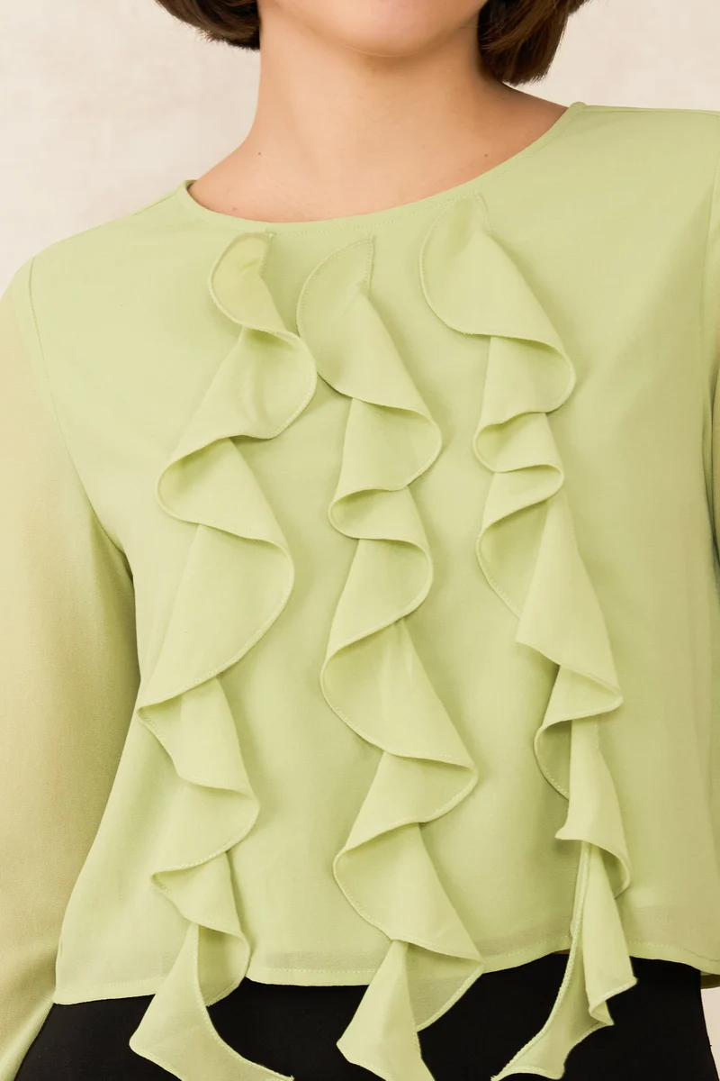 Gia|Georgette Vertical Ruffle Detail Top