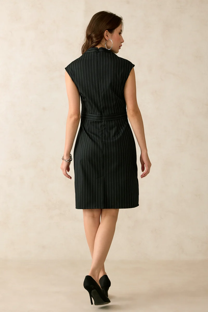 Quincy|Viscose Stretch Striped V-Neck Dress