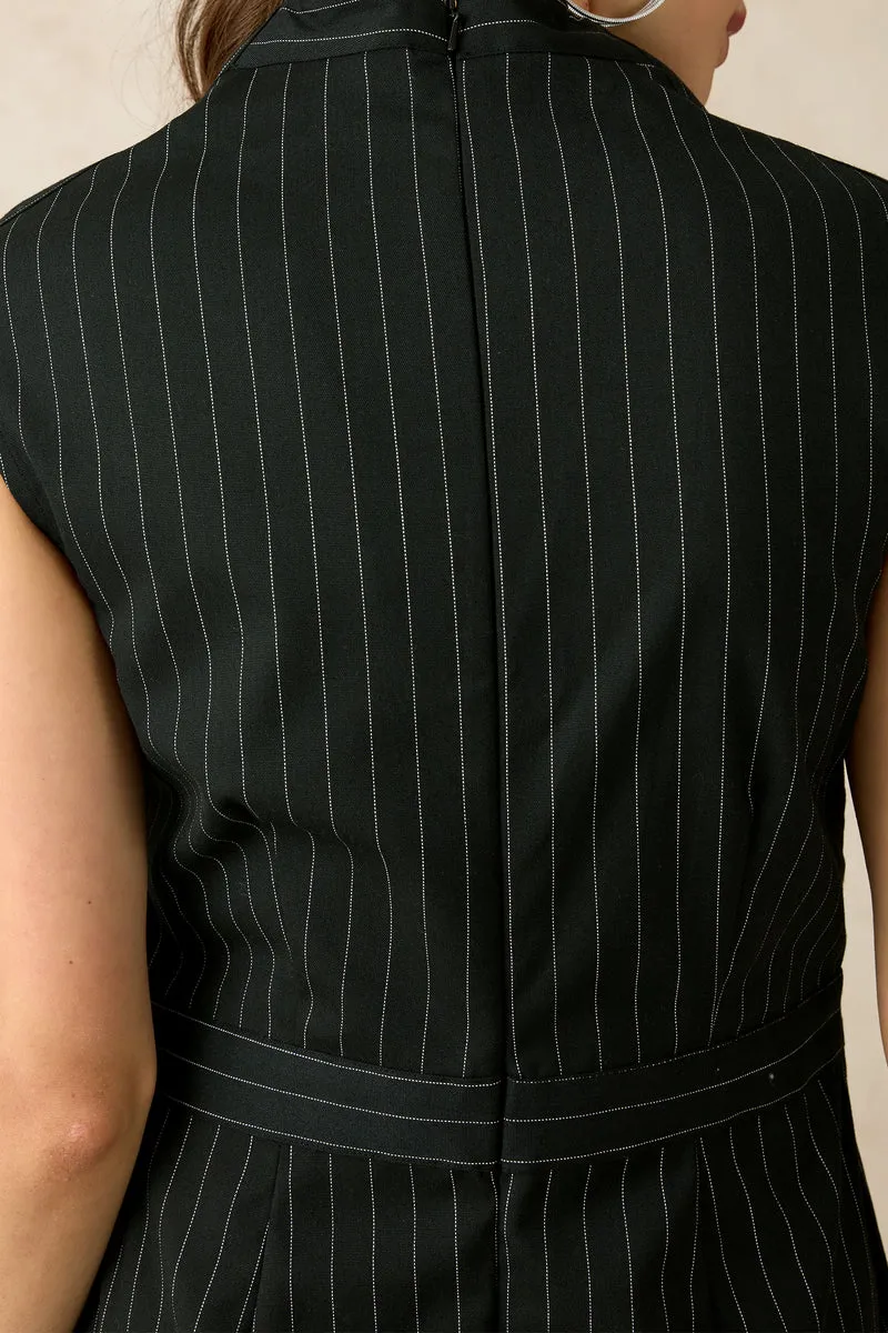 Quincy|Viscose Stretch Striped V-Neck Dress