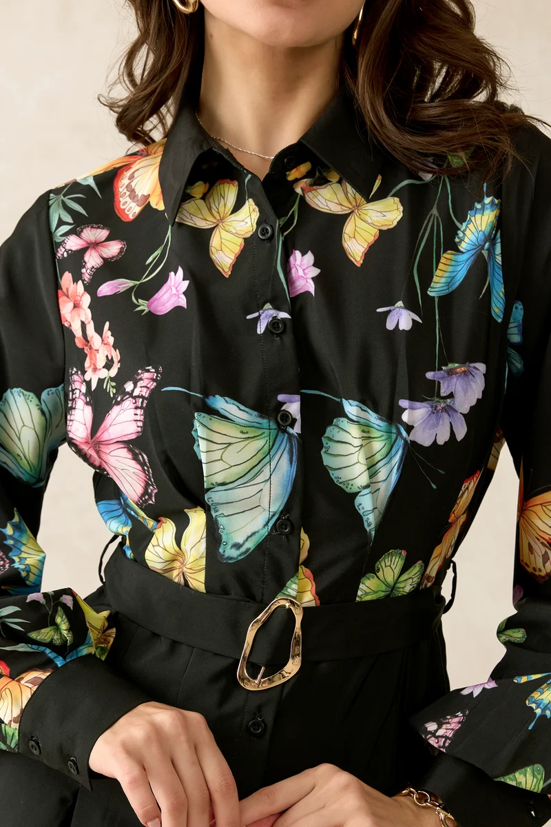 Leila|Satin Printed Belted Midi Dress