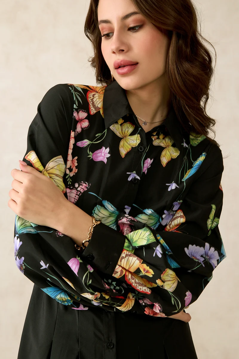 Leila|Satin Printed Belted Midi Dress