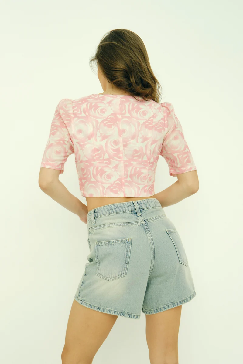 Leonie|Rescued Pink Printed Crop Top