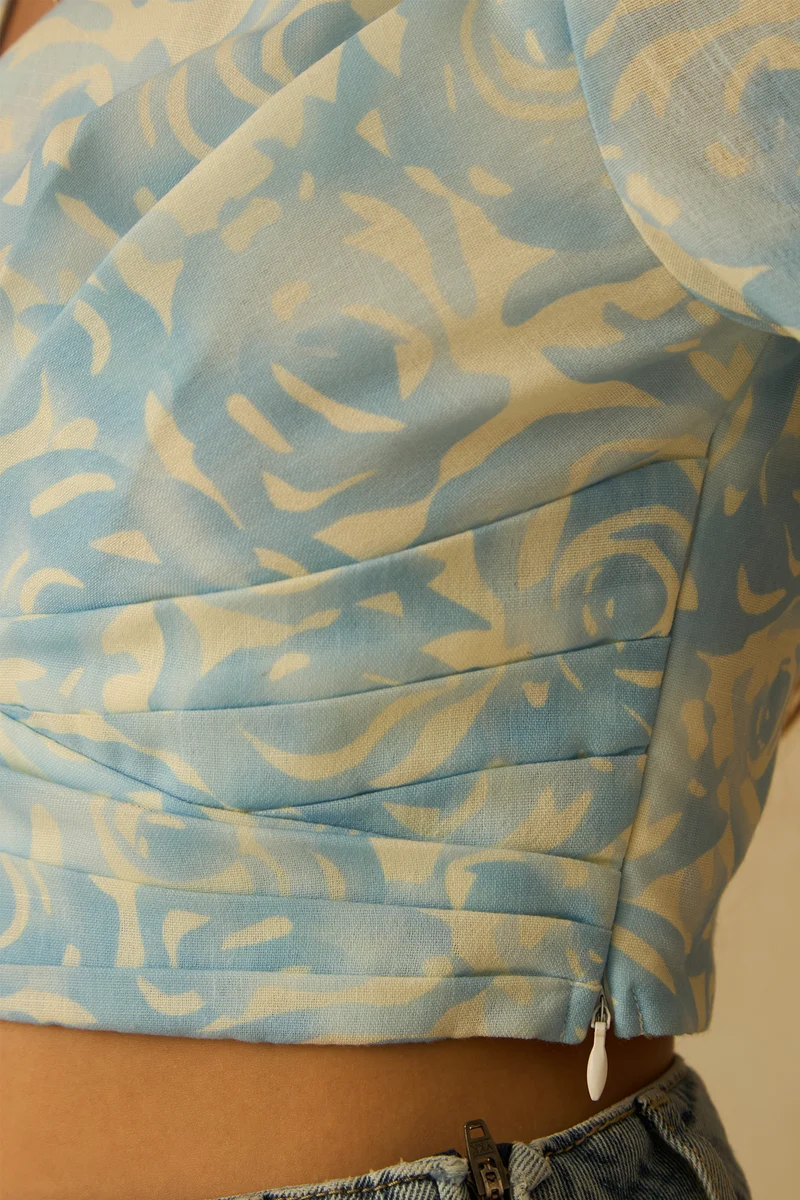 Oceane|Rescued Blue Printed Crop Top