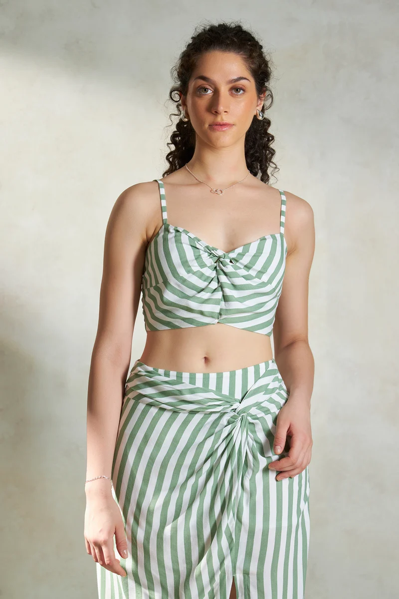 Manila Top|100% Viscose Striped Twisted Front Crop Top