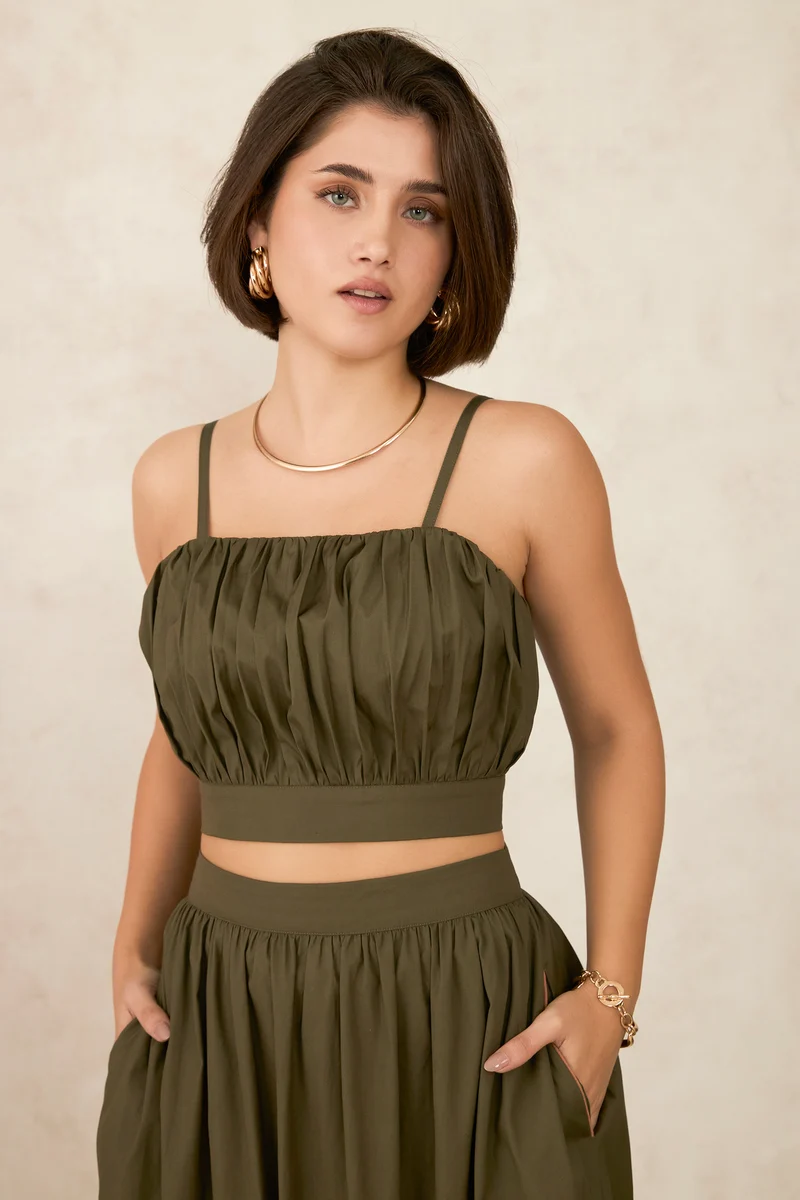 Sadira|100% Cotton Olive Crop Top