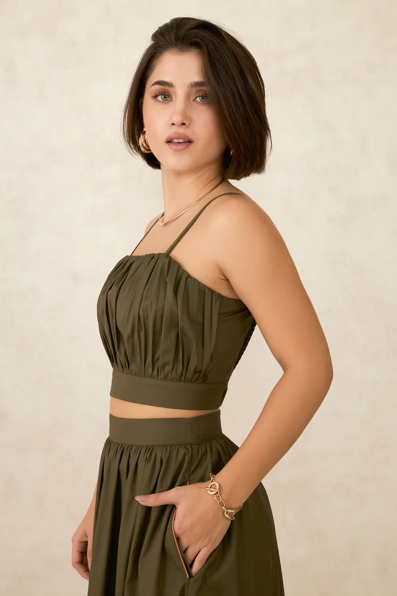 Sadira|100% Cotton Olive Crop Top