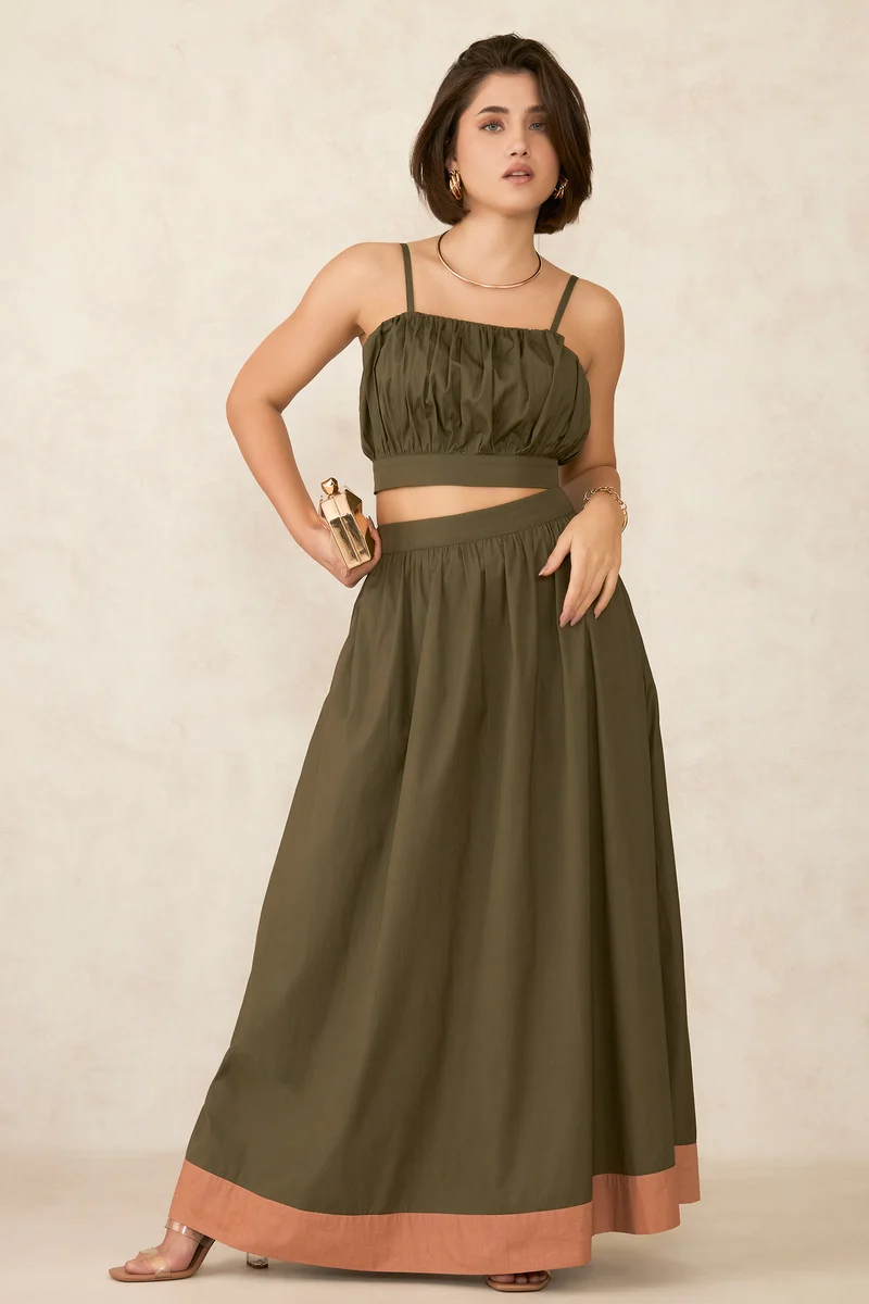 Sadira|100% Cotton Olive Crop Top