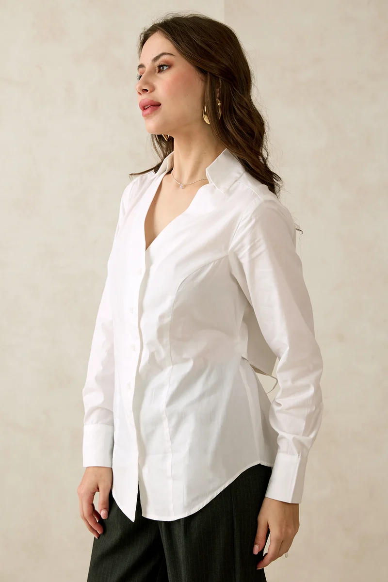 Molly|100% Cotton Back Cutout V-Neck Shirt