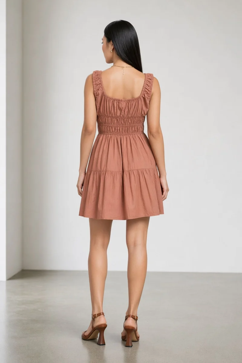 Chaya|100% Cotton Smocked Sleeveless Mini Dress