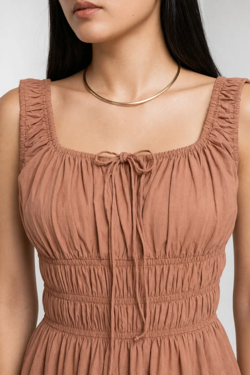 Chaya|100% Cotton Smocked Sleeveless Mini Dress