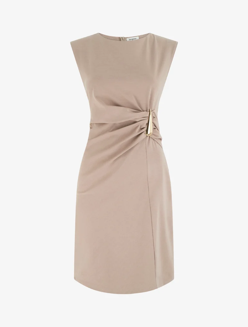 Robe sans manches effet drapé - Taupe