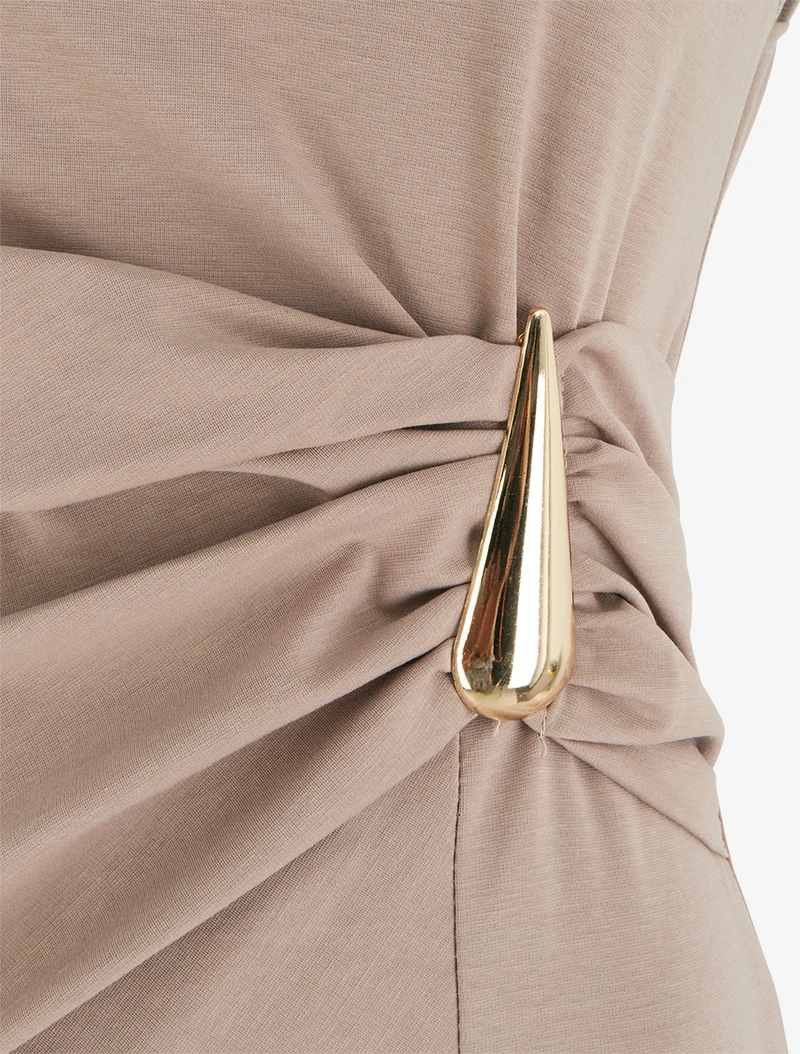 Robe sans manches effet drapé - Taupe