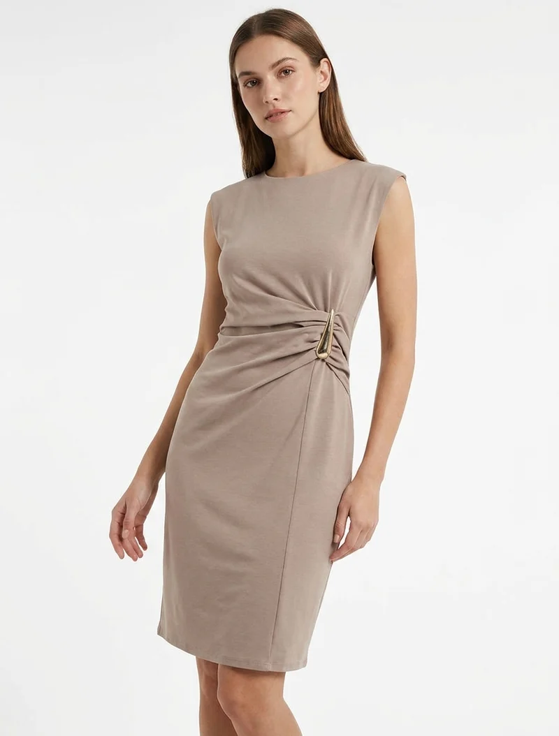 Robe sans manches effet drapé - Taupe
