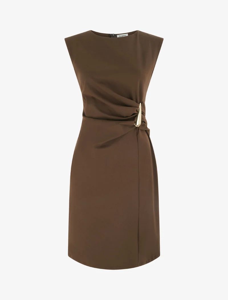 Robe sans manches effet drapé - Marron
