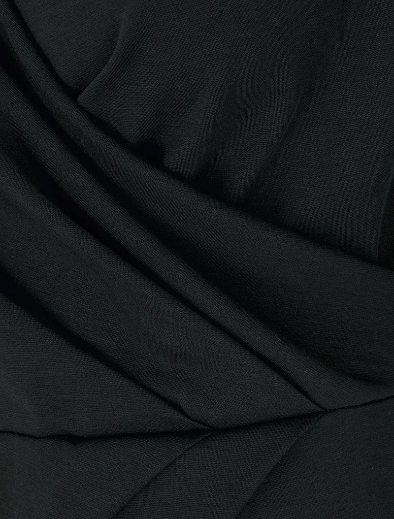 Robe portefeuille ajustée à manches en dentelle - Noir