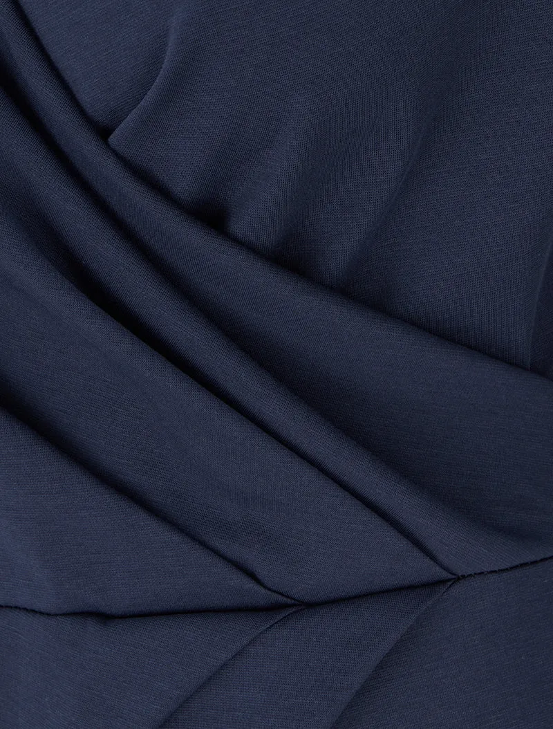 Robe portefeuille ajustée à manches en dentelle - Marine