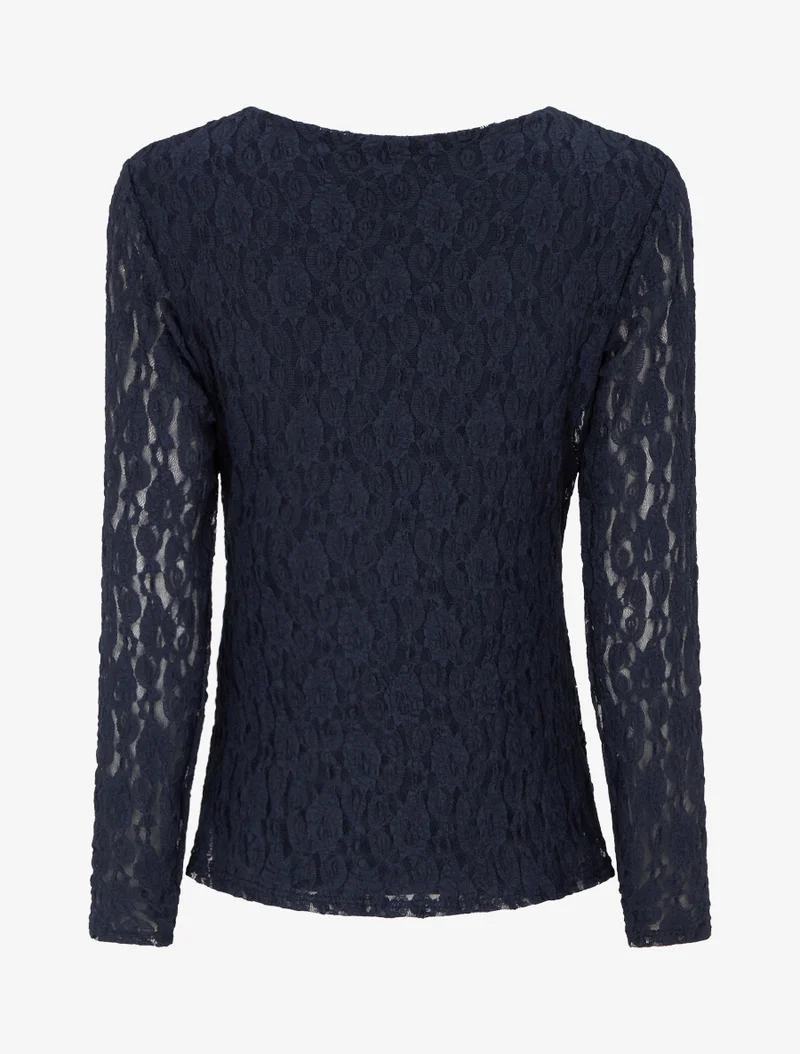 Top en dentelle à effet drapé et bijou métal - Marine