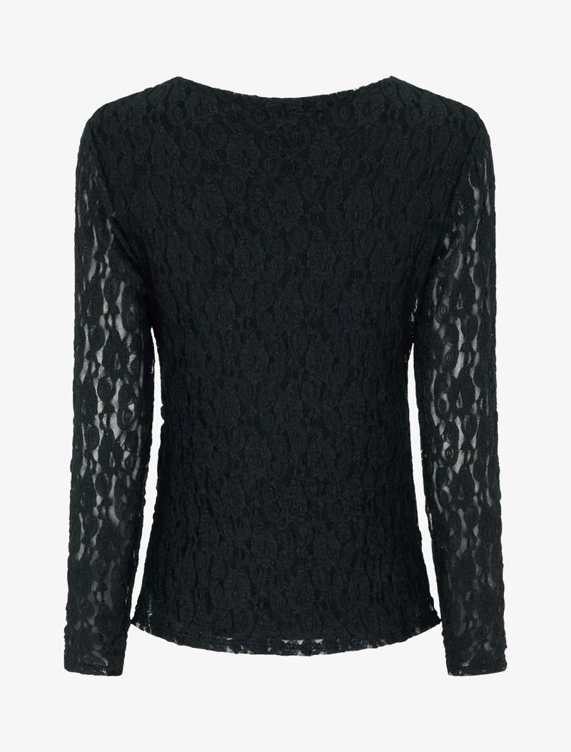 Top en dentelle à effet drapé et bijou métal - Noir
