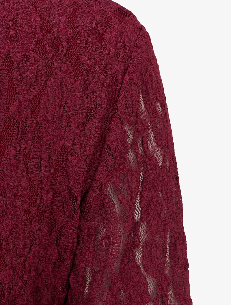Top en dentelle à effet drapé et bijou métal - Lie de vin