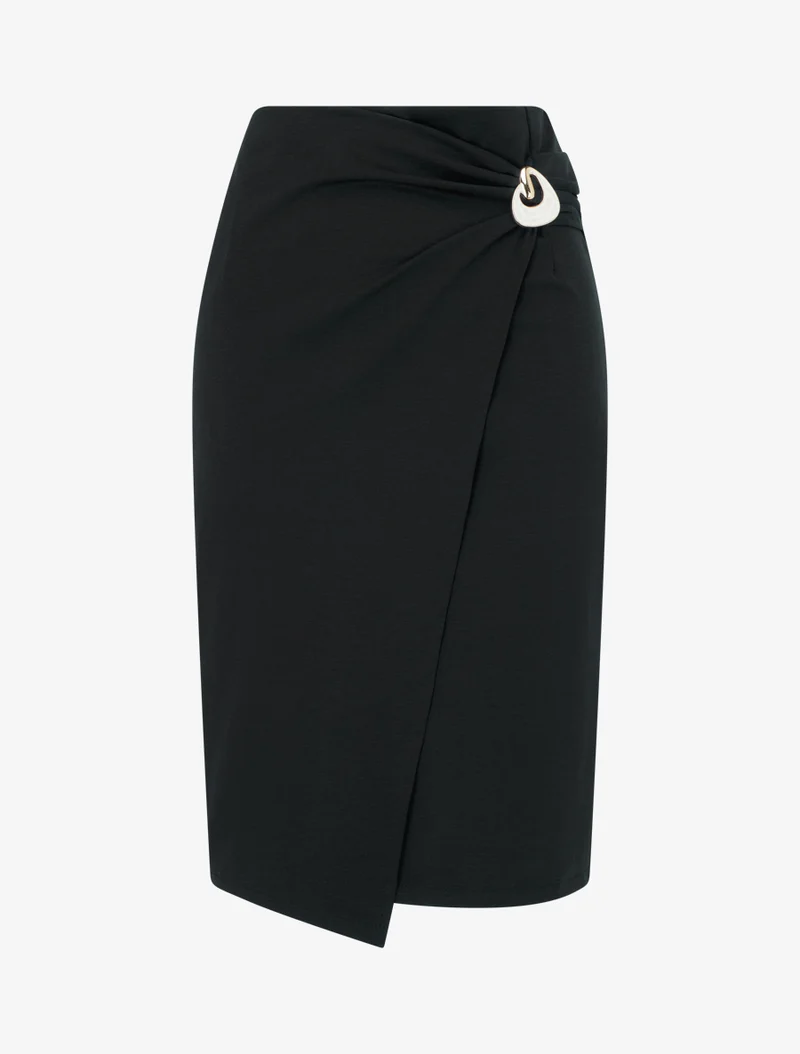 Jupe midi style portefeuille à bijou effet nacré - Noir