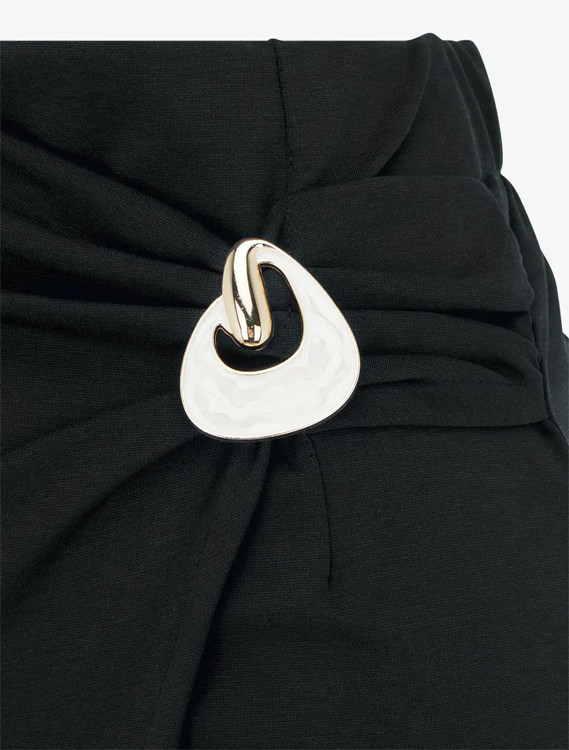 Jupe midi style portefeuille à bijou effet nacré - Noir