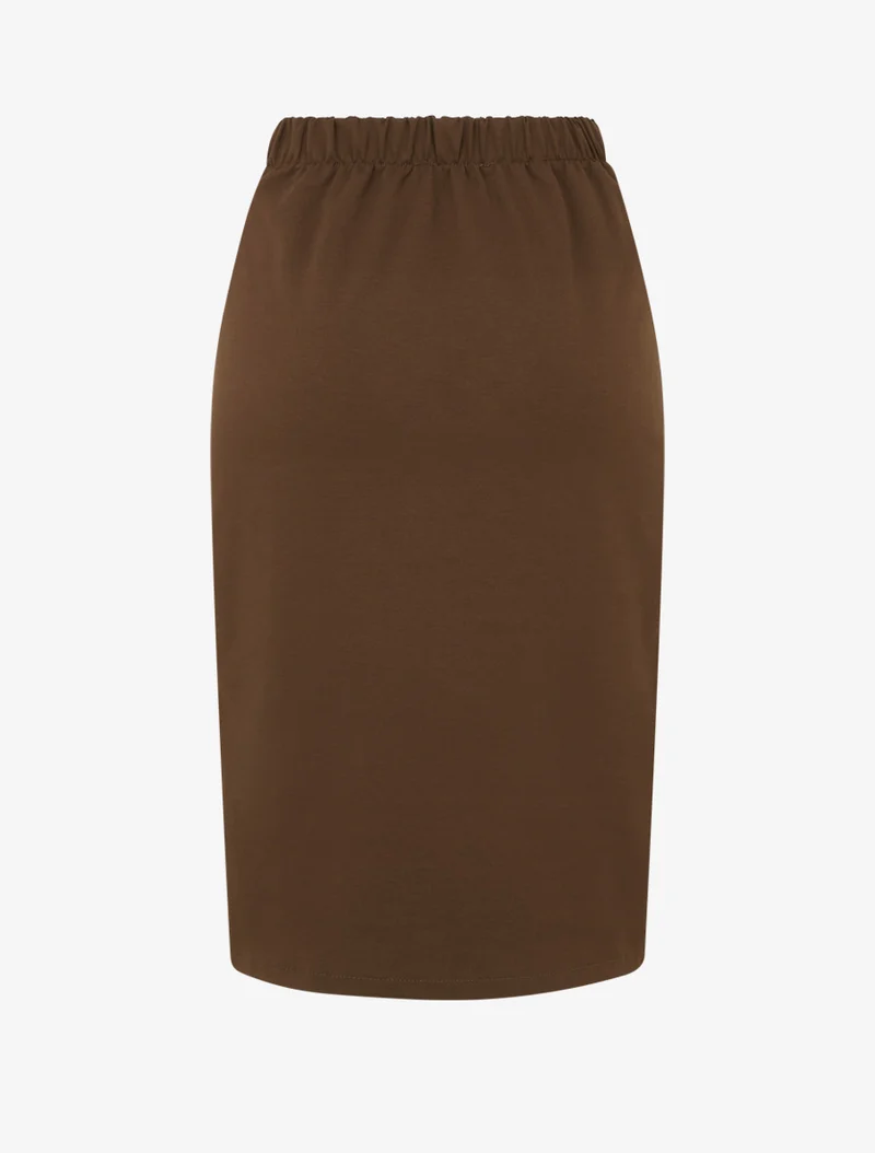 Jupe midi style portefeuille à bijou effet nacré - Marron