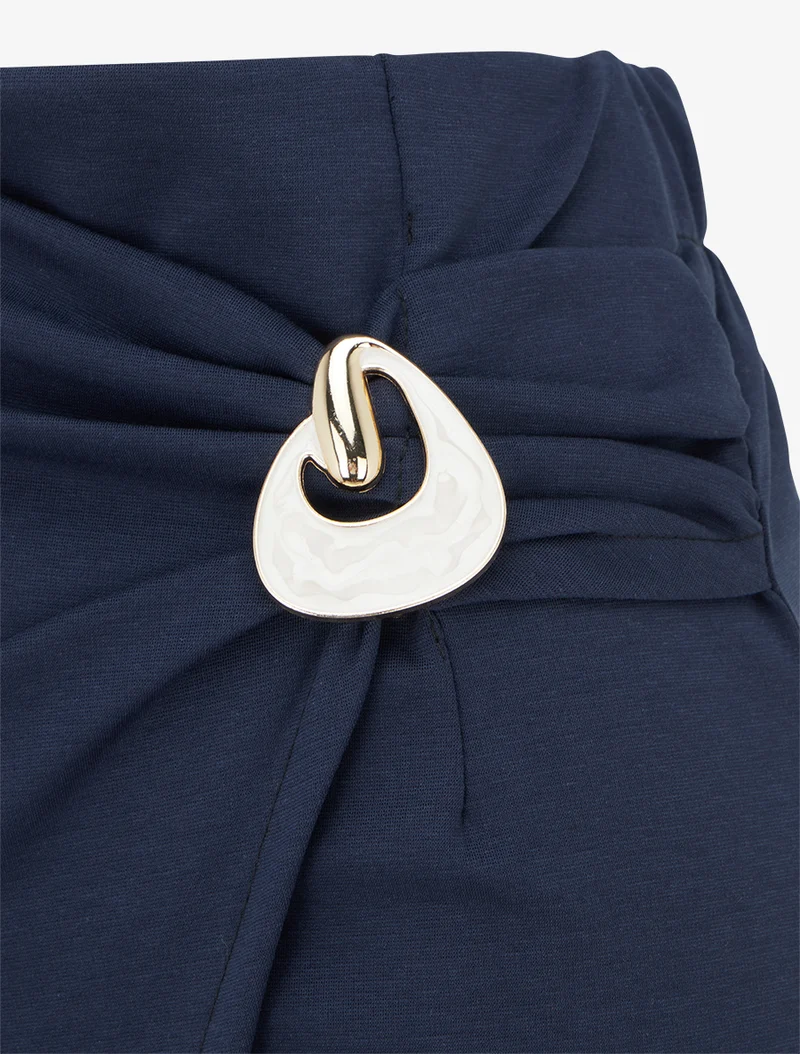 Jupe midi style portefeuille à bijou effet nacré - Marine