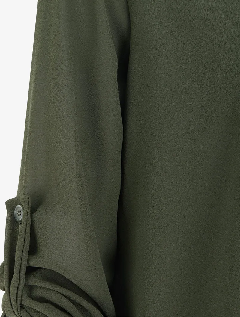 Top uni en voile à manches retroussables - Kaki