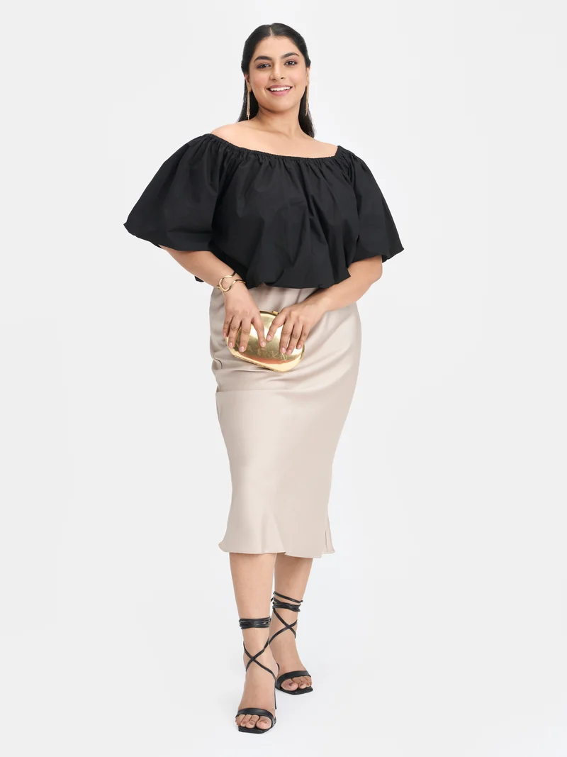 Aiko|100% Cotton Off-Shoulder Bubble Crop Top