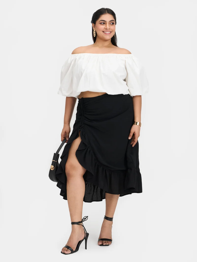 Mika|100% Cotton Off-Shoulder Bubble Crop Top