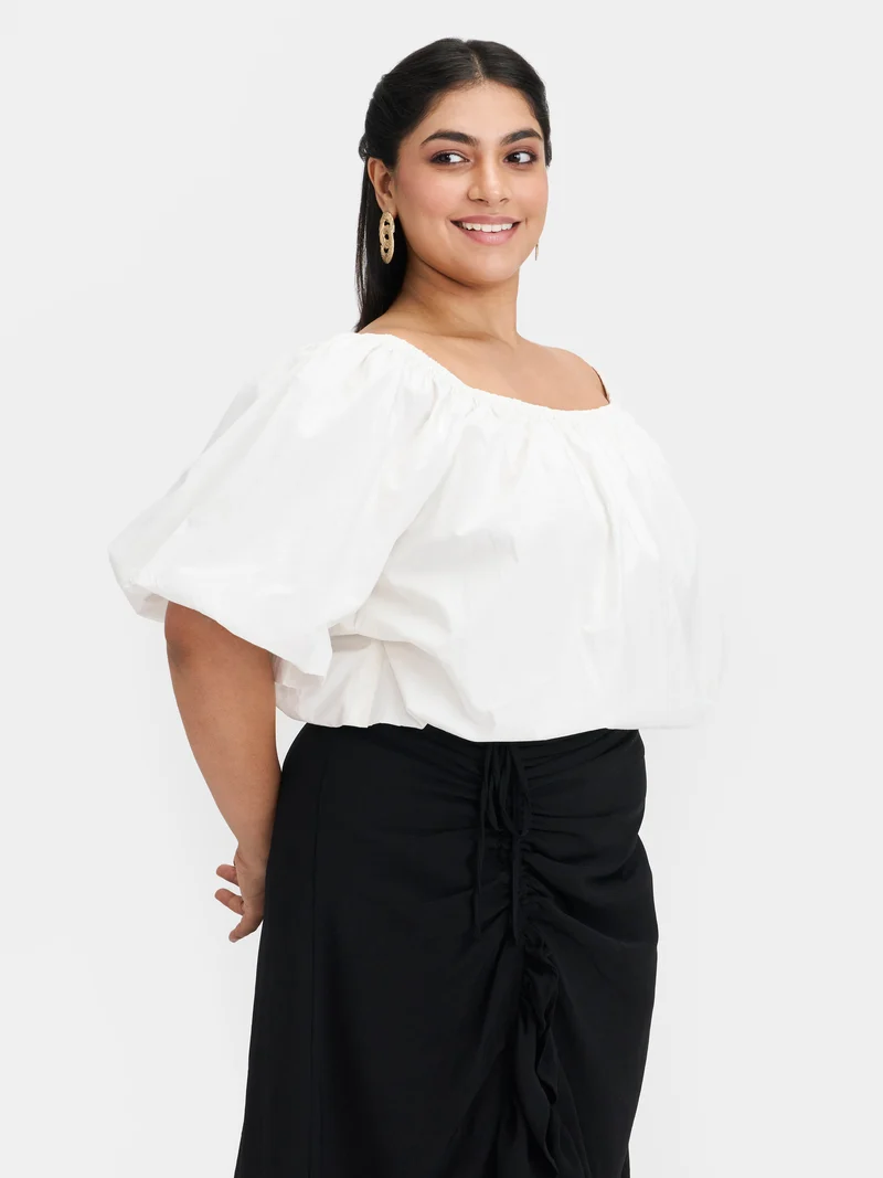 Mika|100% Cotton Off-Shoulder Bubble Crop Top