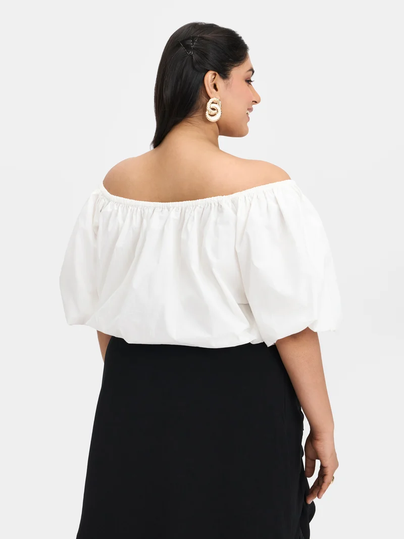 Mika|100% Cotton Off-Shoulder Bubble Crop Top
