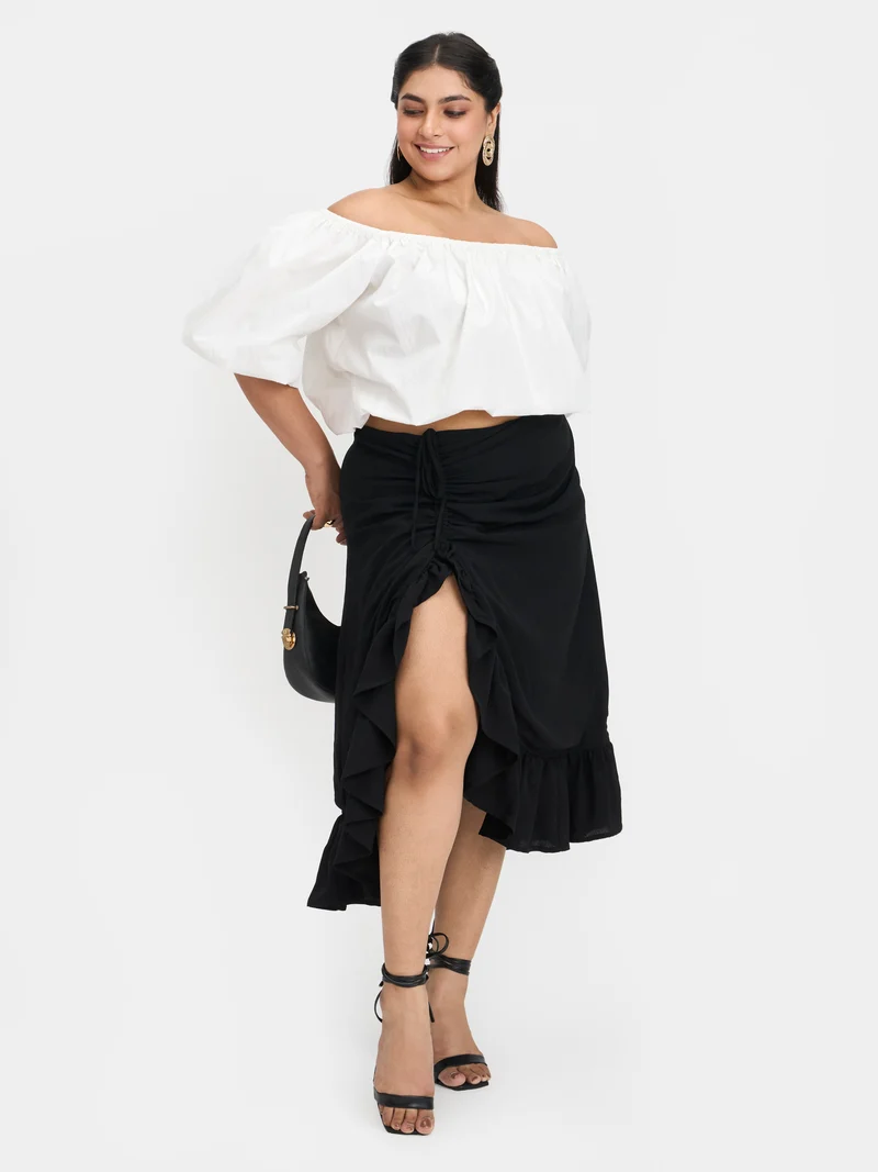 Mika|100% Cotton Off-Shoulder Bubble Crop Top