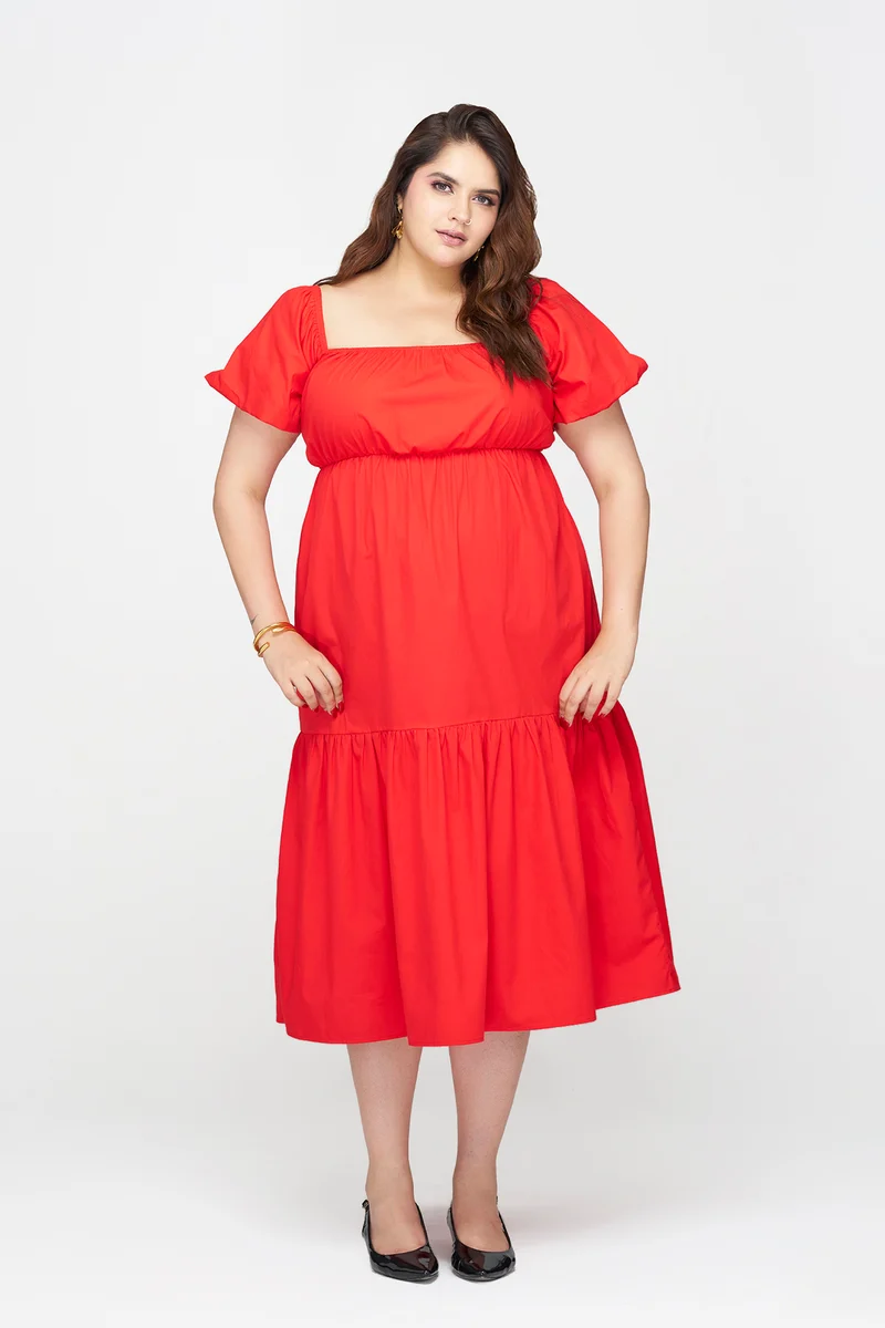 Kiko|100% Cotton Puff Sleeve Maxi Dress