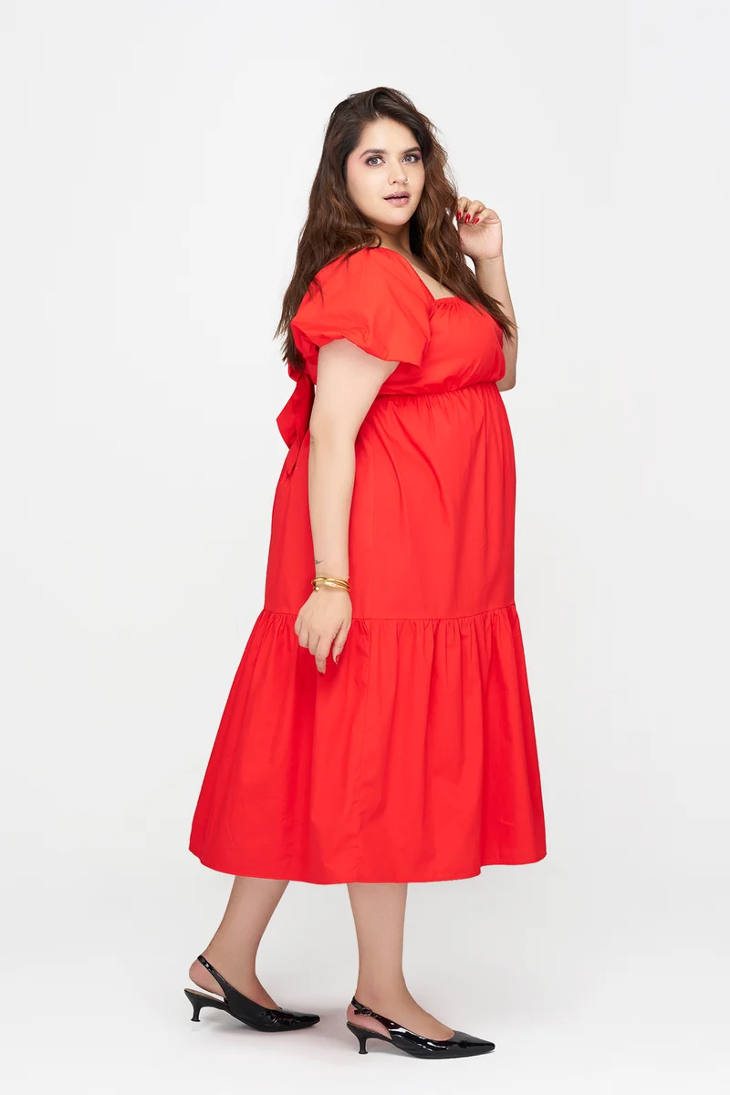 Kiko|100% Cotton Puff Sleeve Maxi Dress