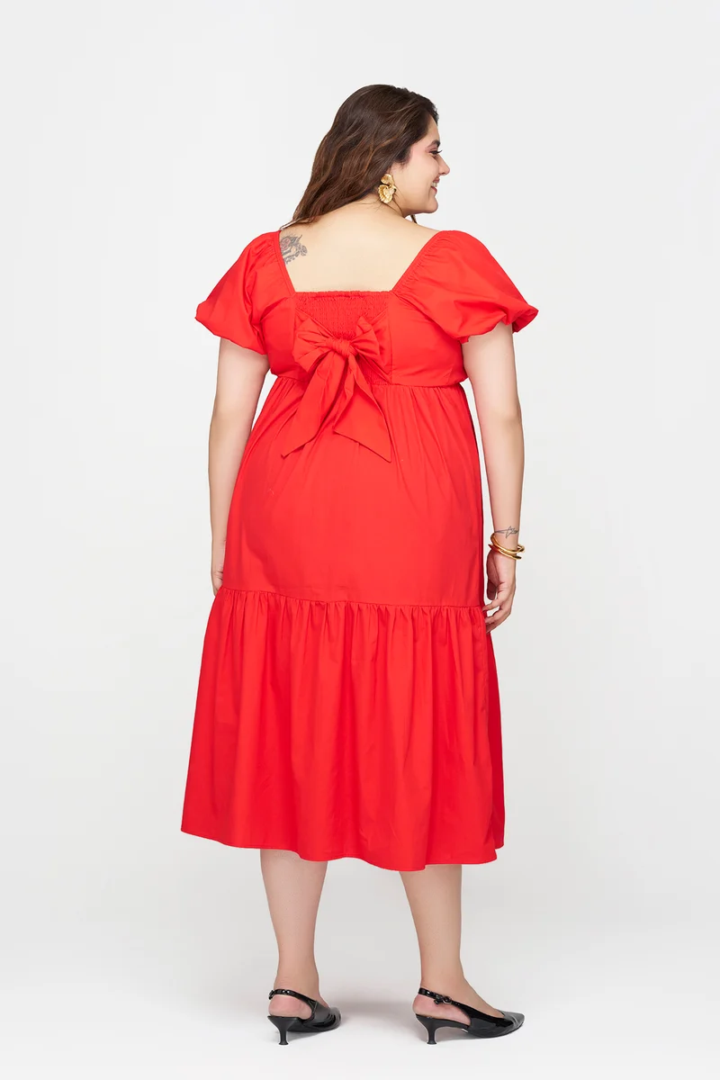Kiko|100% Cotton Puff Sleeve Maxi Dress