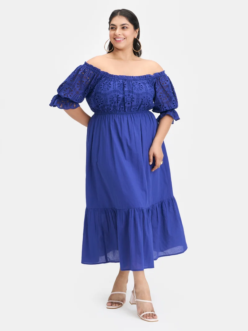 Gracie Btc|100% Cotton Schiffli Midi Dress