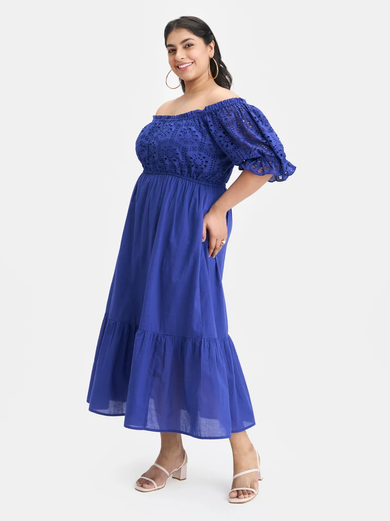 Gracie Btc|100% Cotton Schiffli Midi Dress