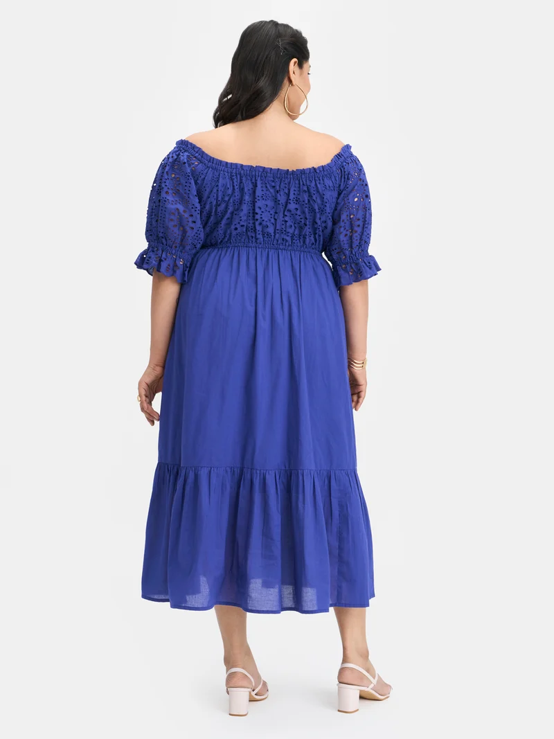 Gracie Btc|100% Cotton Schiffli Midi Dress