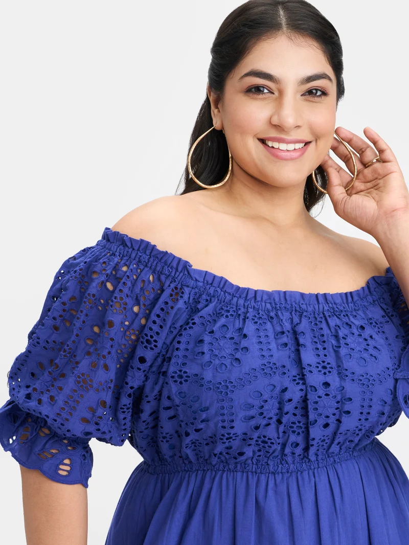 Gracie Btc|100% Cotton Schiffli Midi Dress