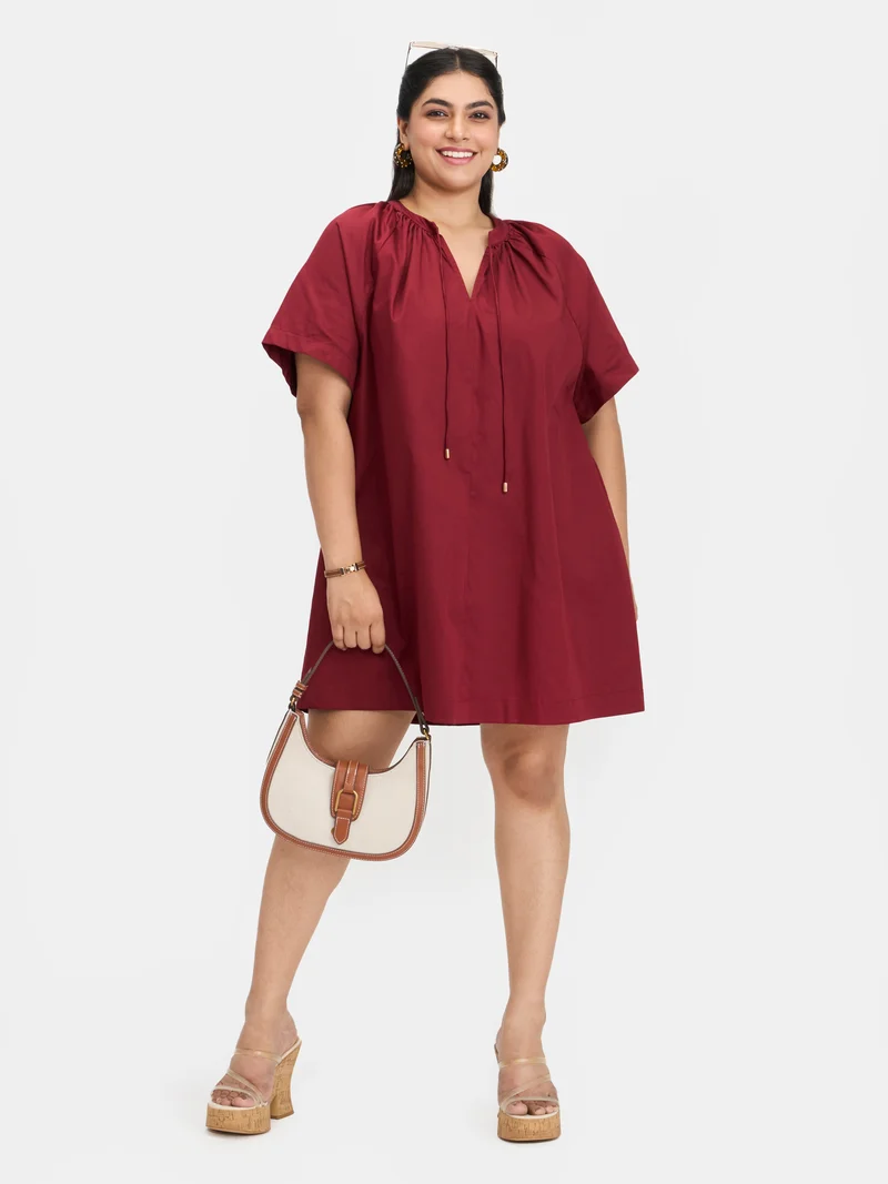 Emrin|100% Cotton Tie-Up A-Line Dress