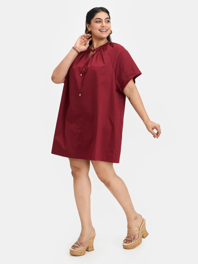 Emrin|100% Cotton Tie-Up A-Line Dress