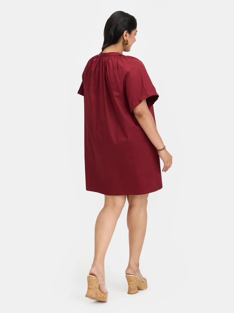 Emrin|100% Cotton Tie-Up A-Line Dress