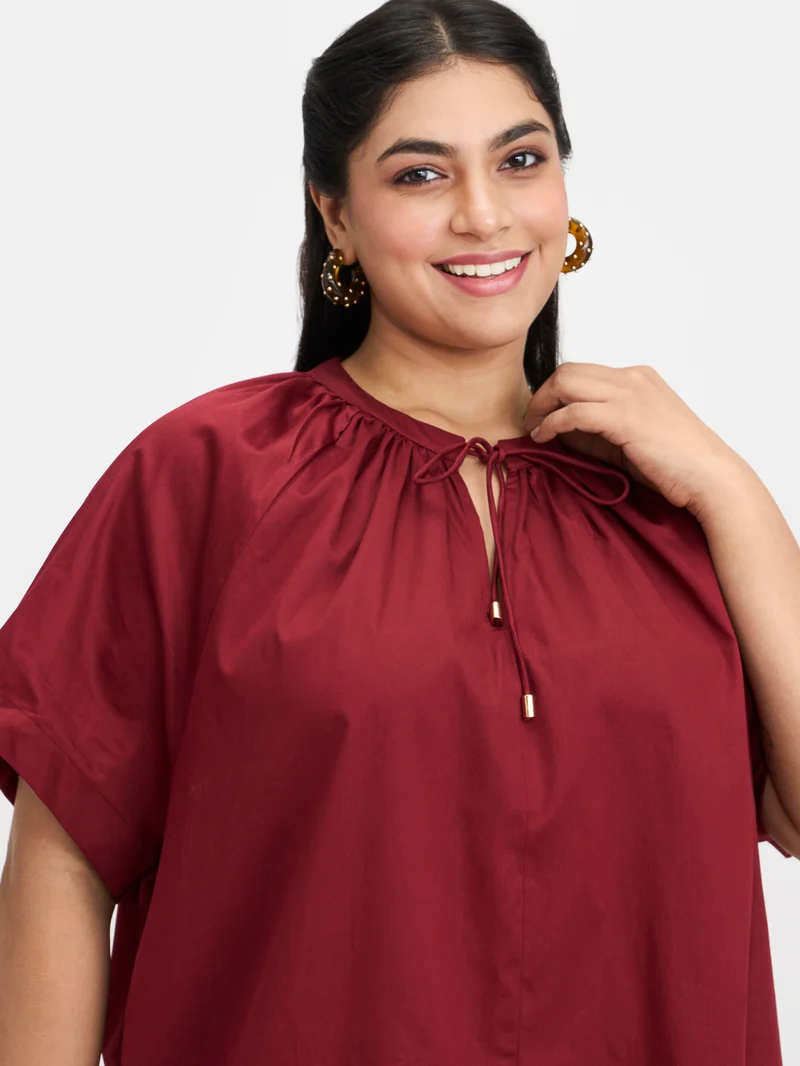Emrin|100% Cotton Tie-Up A-Line Dress