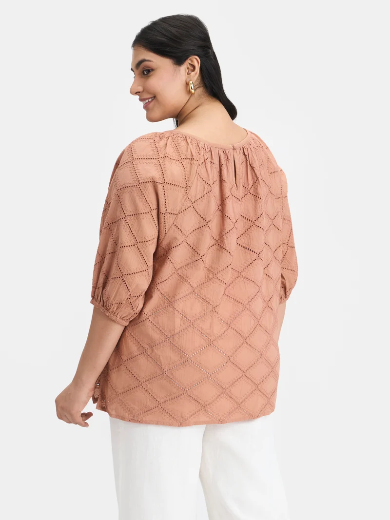 Mage|100% Cotton Schiffli Raglan Top