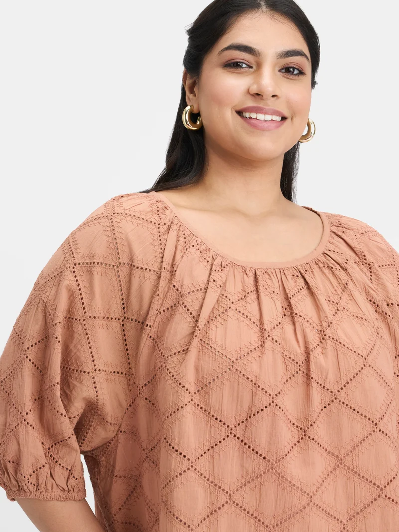 Mage|100% Cotton Schiffli Raglan Top