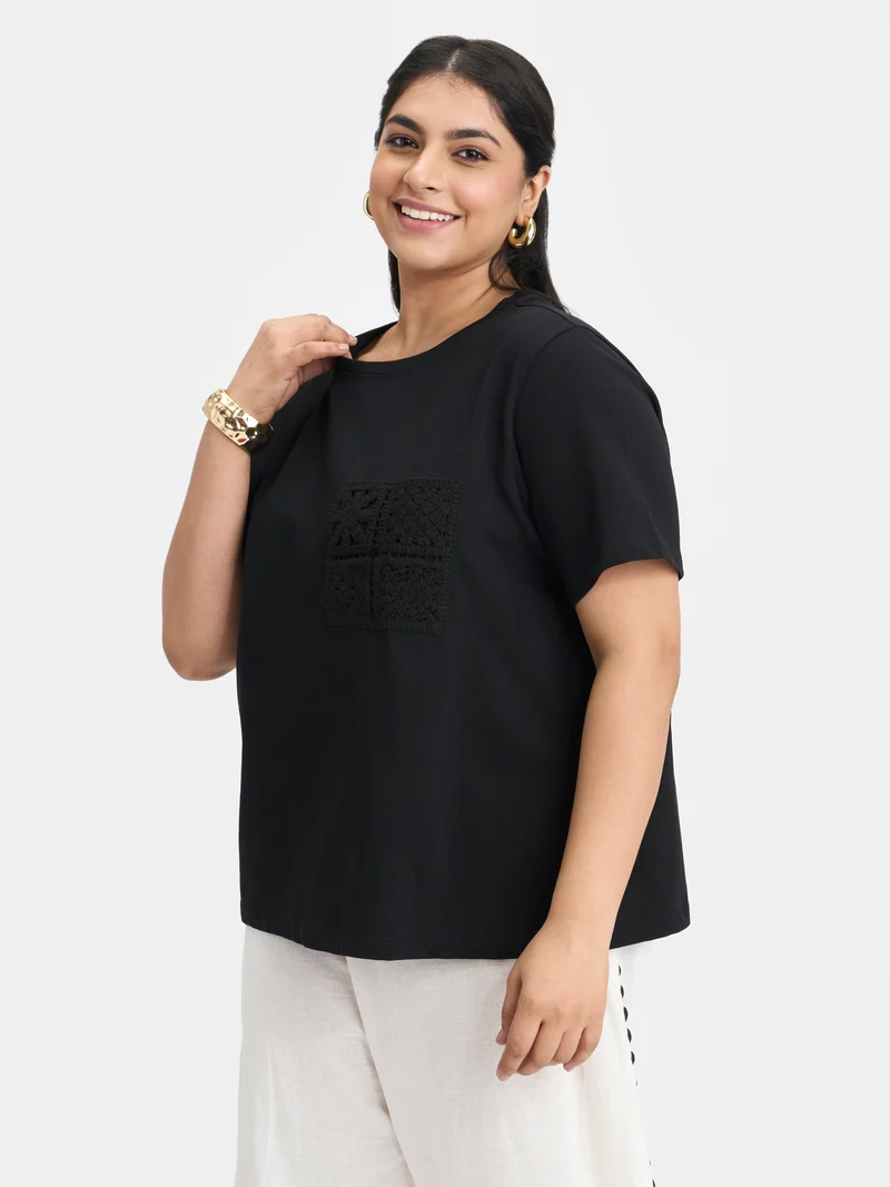 Percy|100% Cotton Crochet Patch Pocket Tee