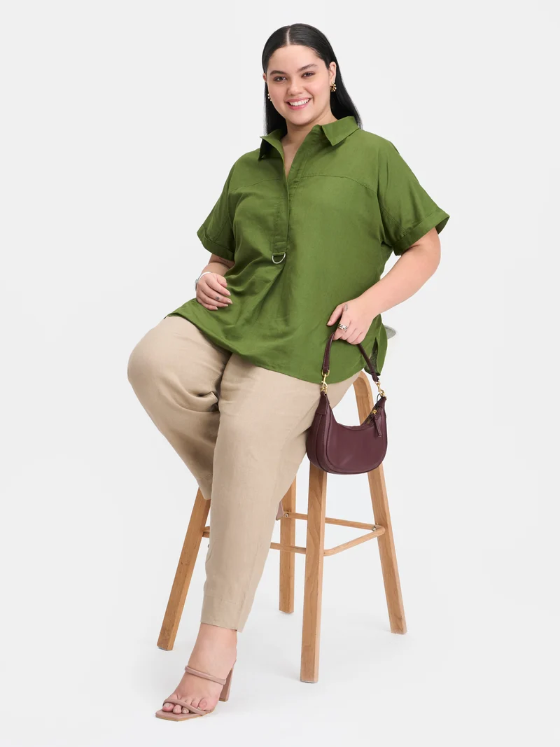 Nitar|Linen D-Ring Utility Collared Top