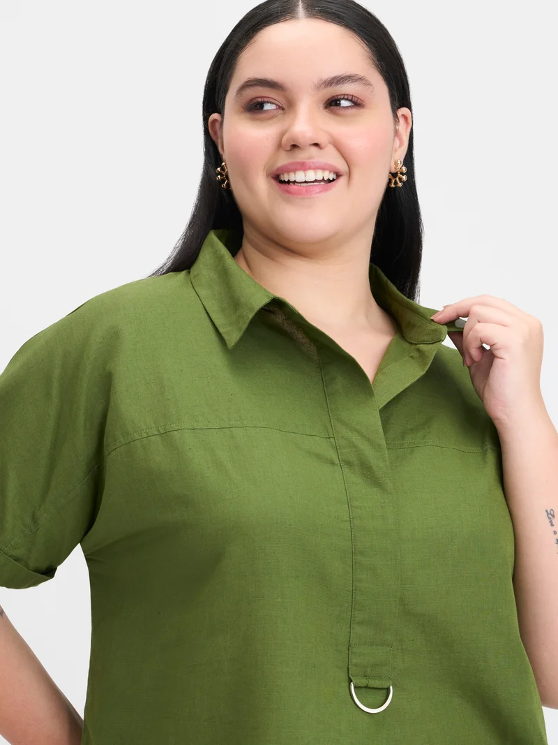 Nitar|Linen D-Ring Utility Collared Top